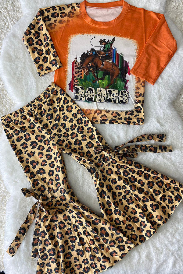 DLH1017-4 (A3S8) Wholesale RODEO Leopard printed top and pant 2pc girls set
