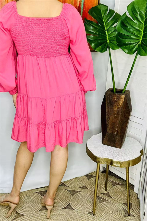 Young girls long sleeve pink dress w/elastic breast & cuff BQ15550 (AS6)