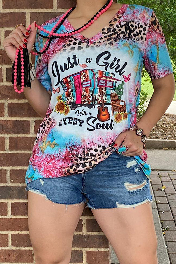 JUST A GIRL WITH A GYPSY SOUL printed women t-shirt XCH13411 B S9