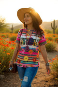 PRAY serape leopard multi-color printed short sleeves women top XCH13042 (BS10)